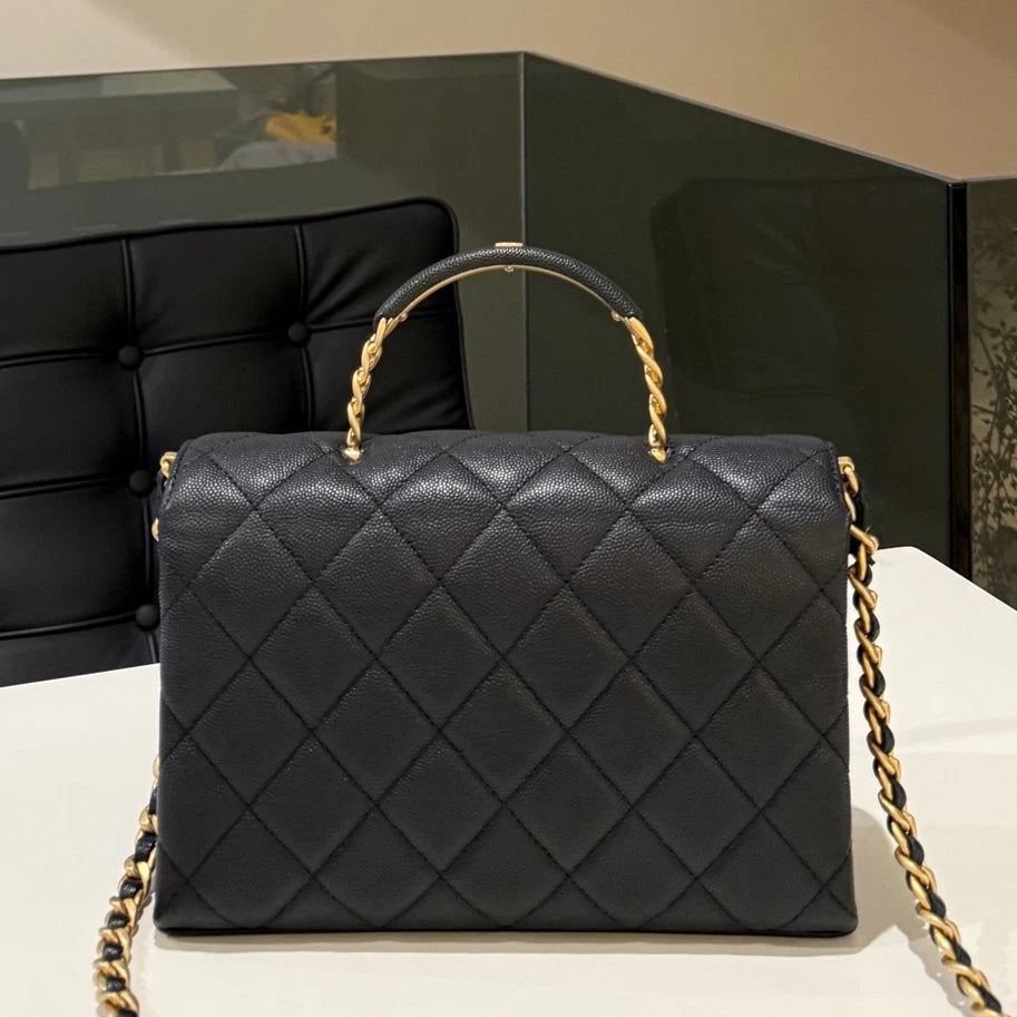 Chanel Carry Me Small Chain Shoulder Bag Black Gold Classic Women