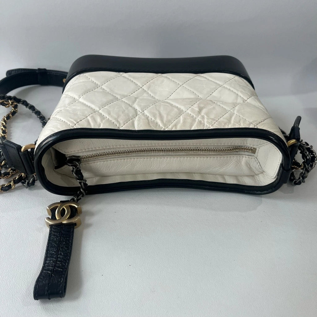 CHANEL Black White Small Calfskin Crossbody Shoulder Bag Women