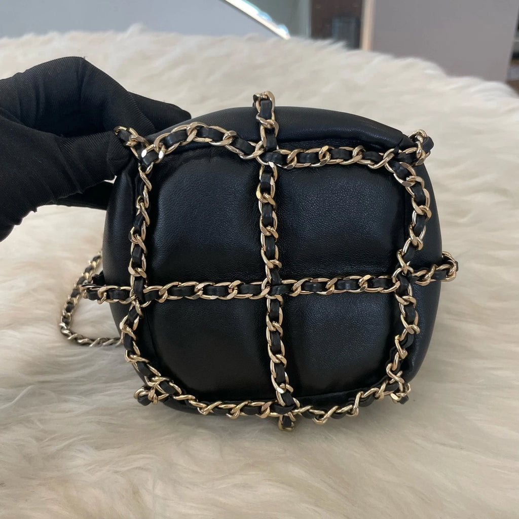 Chanel Mini Bucket Bag Black Gold Chain Shoulder Crossbody Classic Women