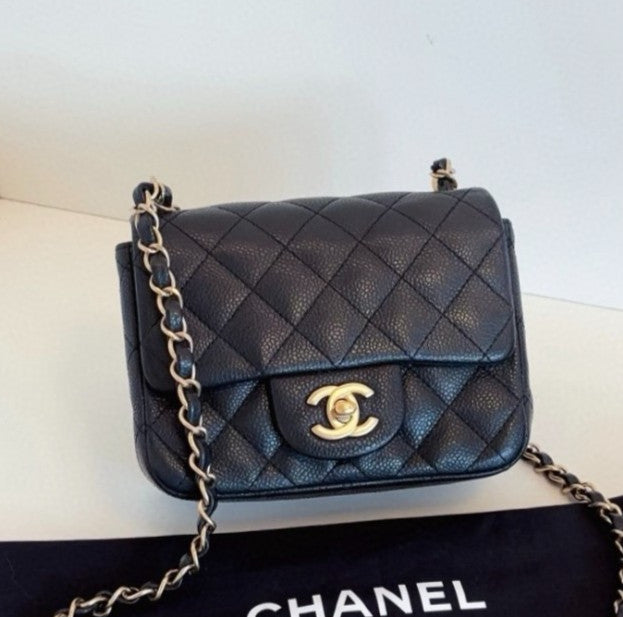 Chanel Classic Flap Chain 2Way Shoulder Bag Crossbody Black Gold Women Diamond