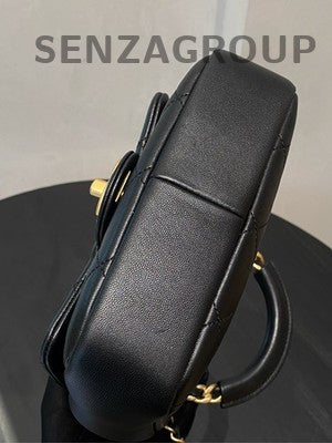 Chanel Black Lambskin Gold Hardware Circle Handle Chain Crossbody Bag