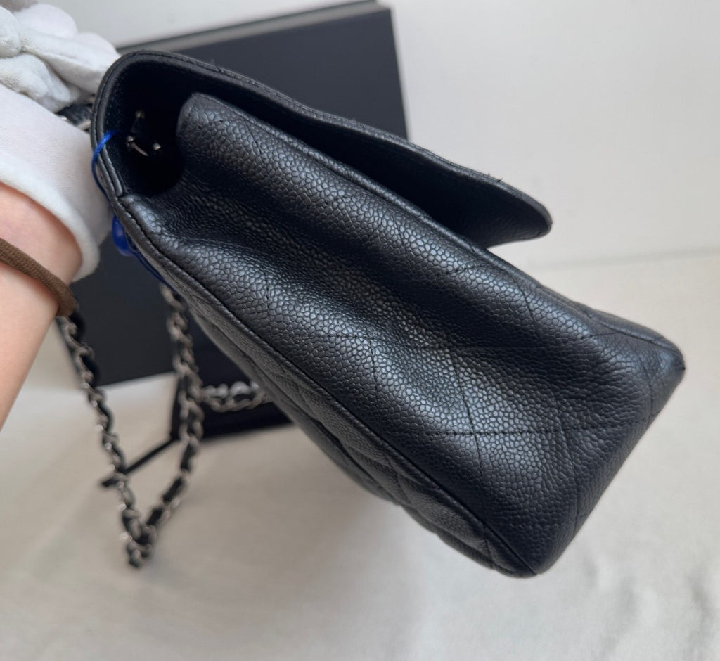 Chanel Classic Flap Jumbo Chain Shoulder Bag Crossbody Black Silver Women