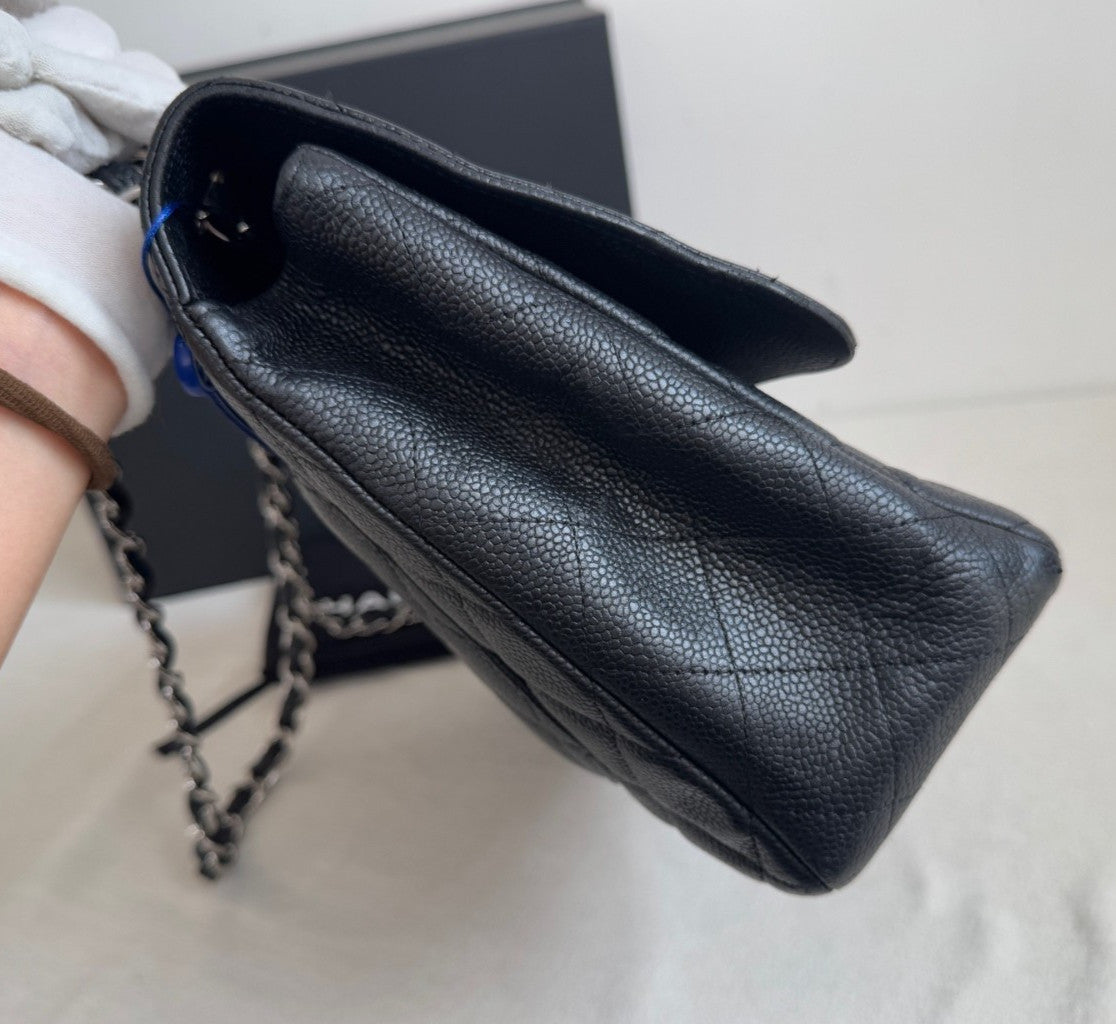 Chanel Classic Flap Jumbo Chain Shoulder Bag Crossbody Black Silver Women