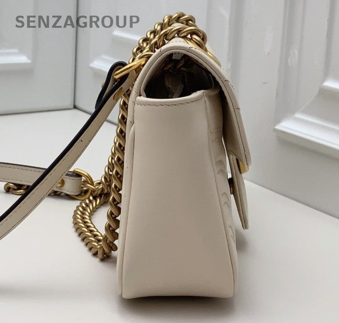 Gucci Marmont Chain Shoulder Bag Crossbody White Gold Women Classic