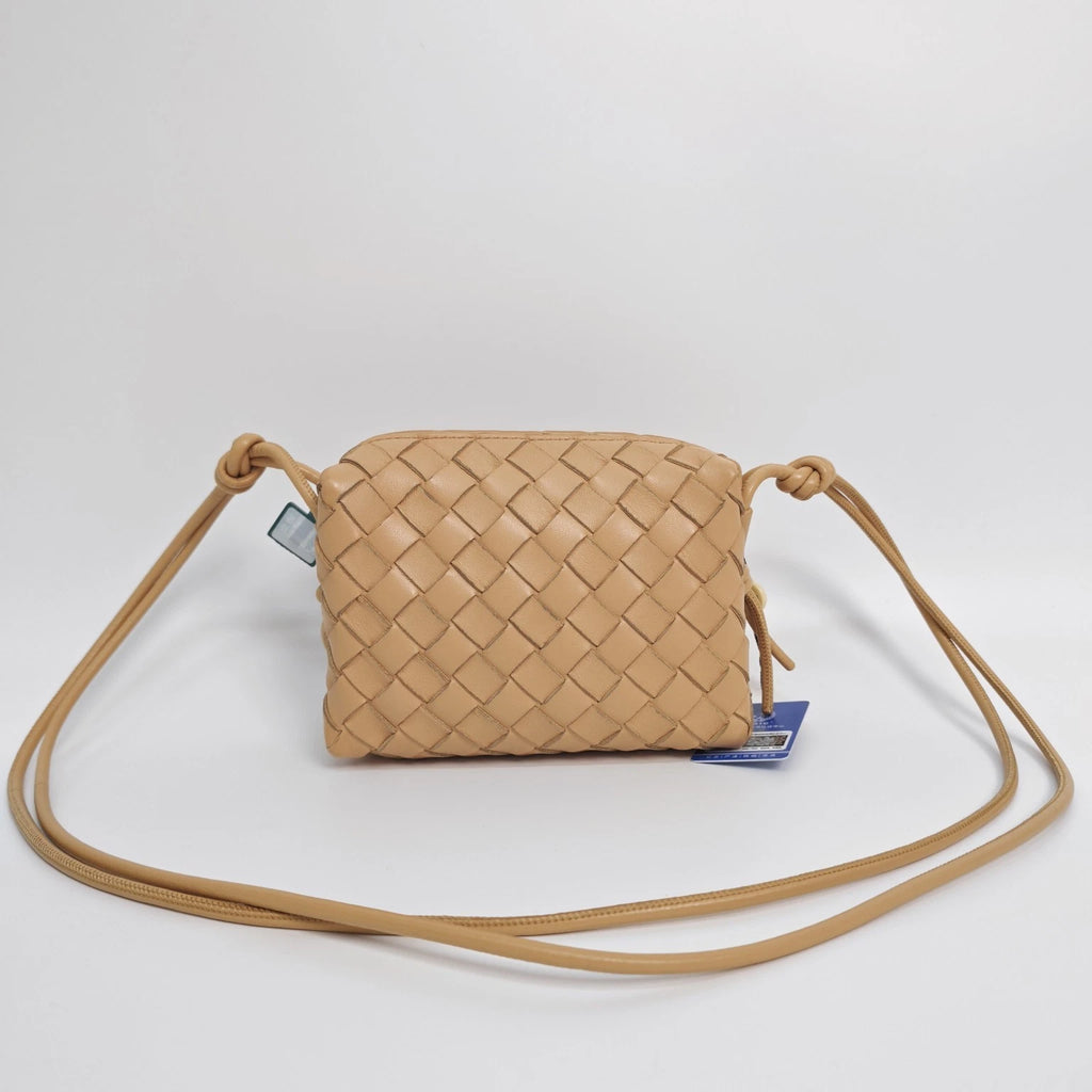 Bottega Veneta BV Beige Lambskin Woven Camera Crossbody Bag Women