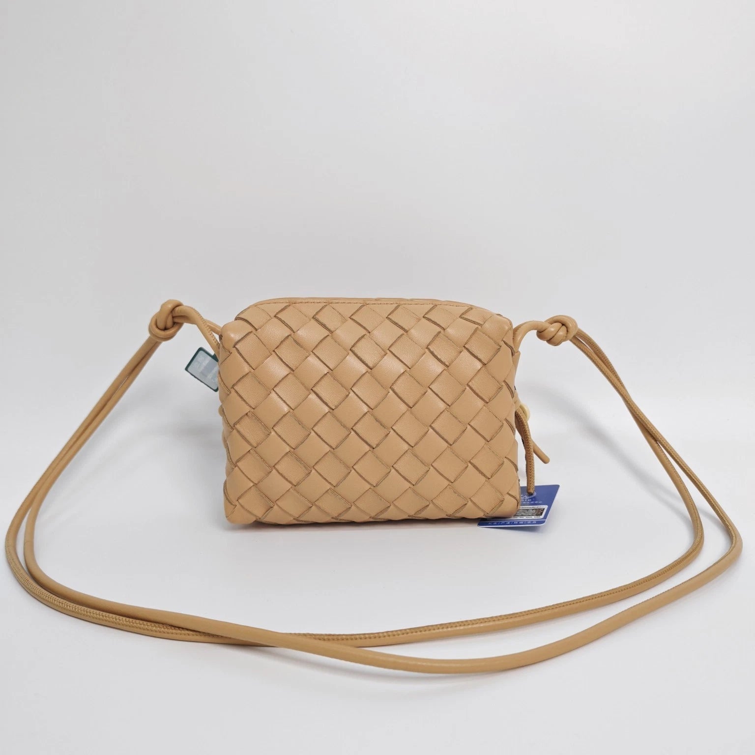 Bottega Veneta BV Beige Lambskin Woven Camera Crossbody Bag Women