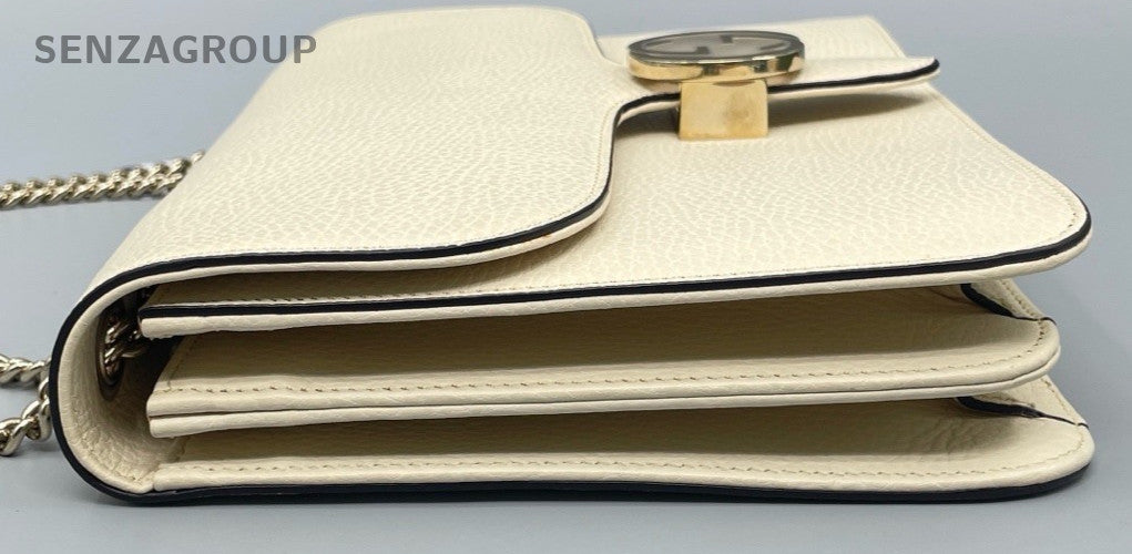 Gucci Chain 2Way Shoulder Bag Crossbody Beige Gold Women Classic Designer