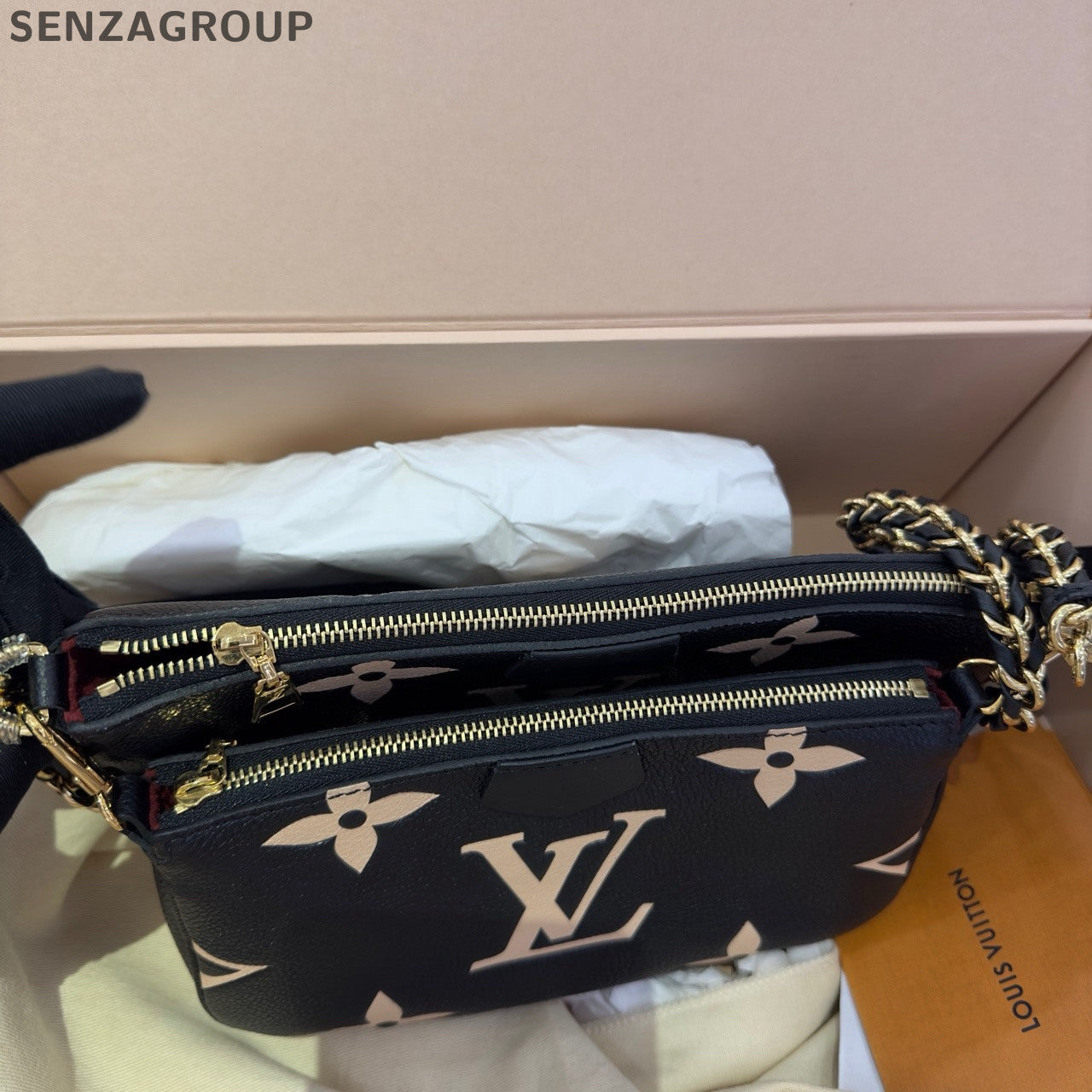 Louis Vuitton Embossed Black Gold Chain Shoulder Crossbody Bag - Classic Women's