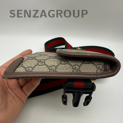 Gucci GG Supreme Messenger Crossbody Waist Bag Brown Gold Buckle Women