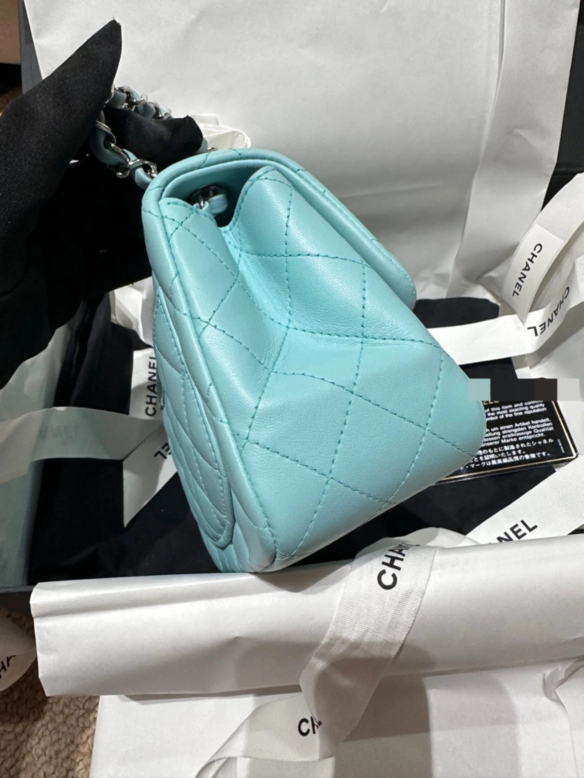 Chanel Tiffany Blue Calfskin Square Crossbody Bag For Women