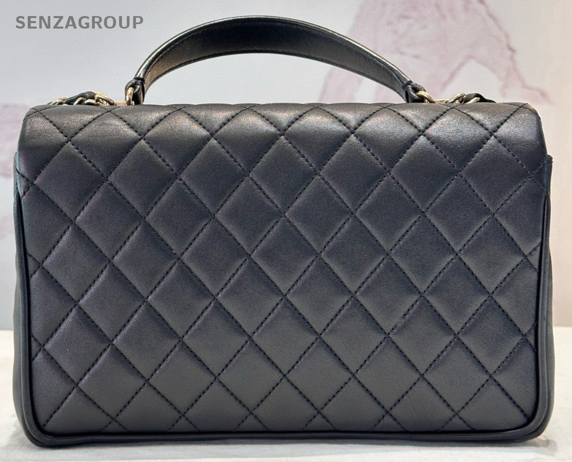 Chanel Classic Flap Lambskin Chain Shoulder Bag Black Gold Women Diamond Pattern