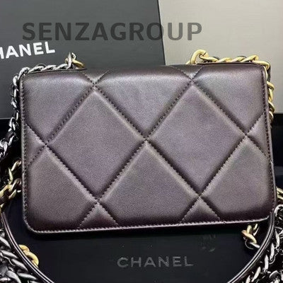 Chanel 19 Bag WOC Brown Gold Quilted Chain Crossbody Shoulder Bag
