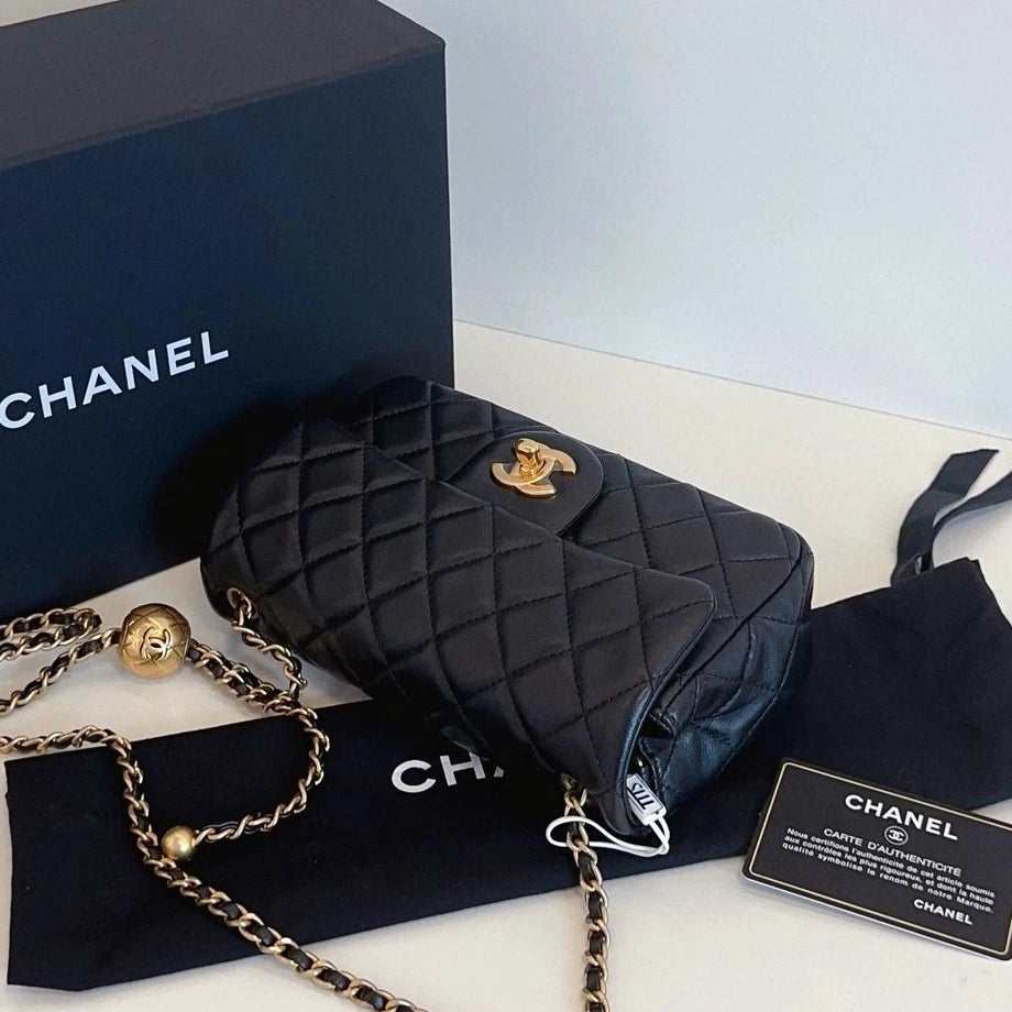 Chanel Classic Flap Mini Chain Shoulder Crossbody Black Gold Women Diamond