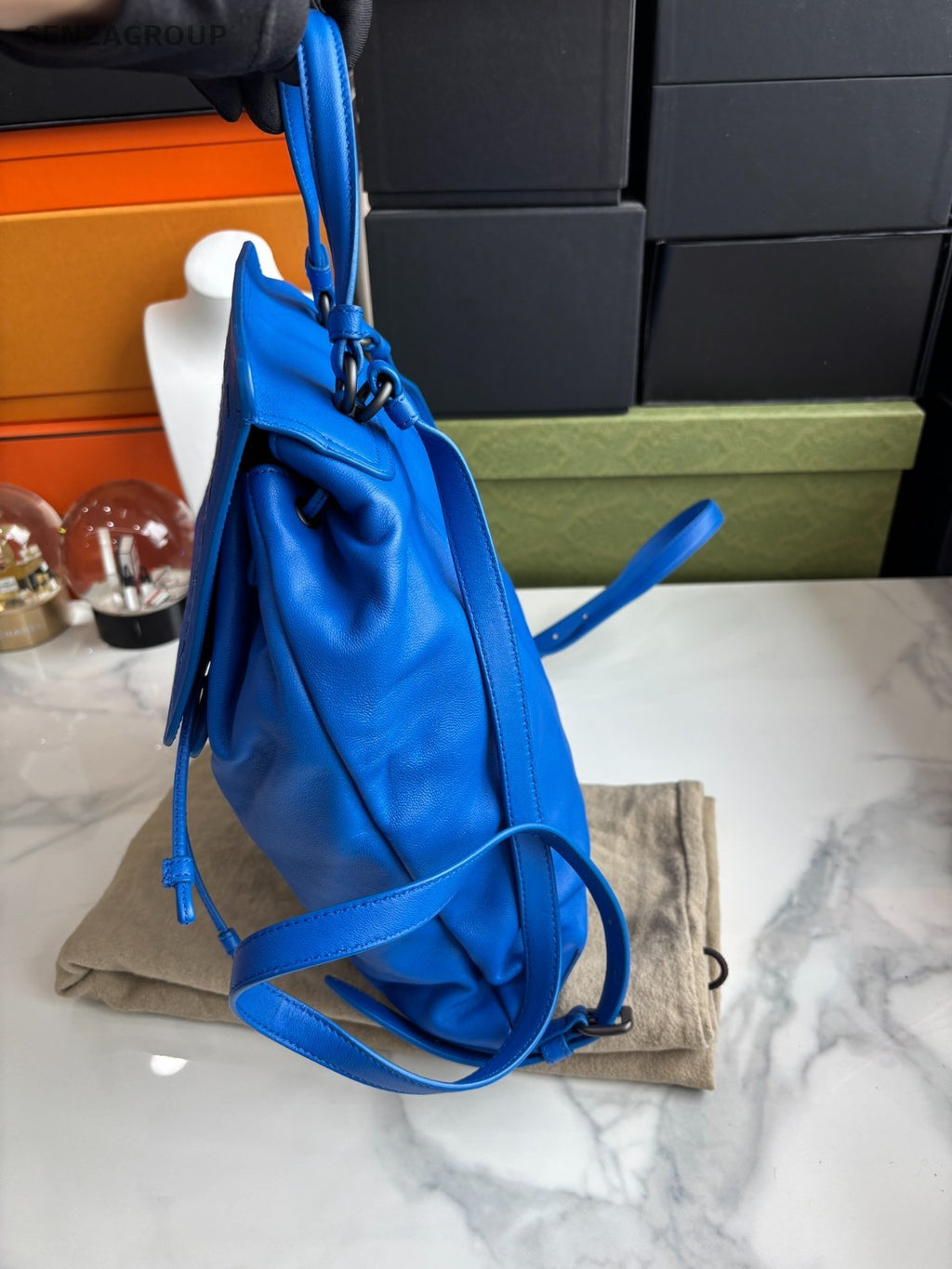 Bottega Veneta Weaving Calfskin Backpack Top Handle Drawstring Shoulder bag Blue