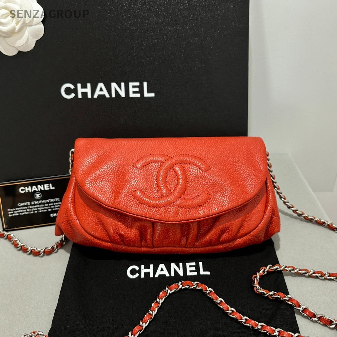 CHANEL CC Chain Orange-red caviar Shoulder bag Women Crossbody