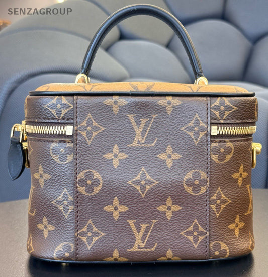 Louis Vuitton Vanity Monogram Top Handle Bag Crossbody Brown Gold Women Classic