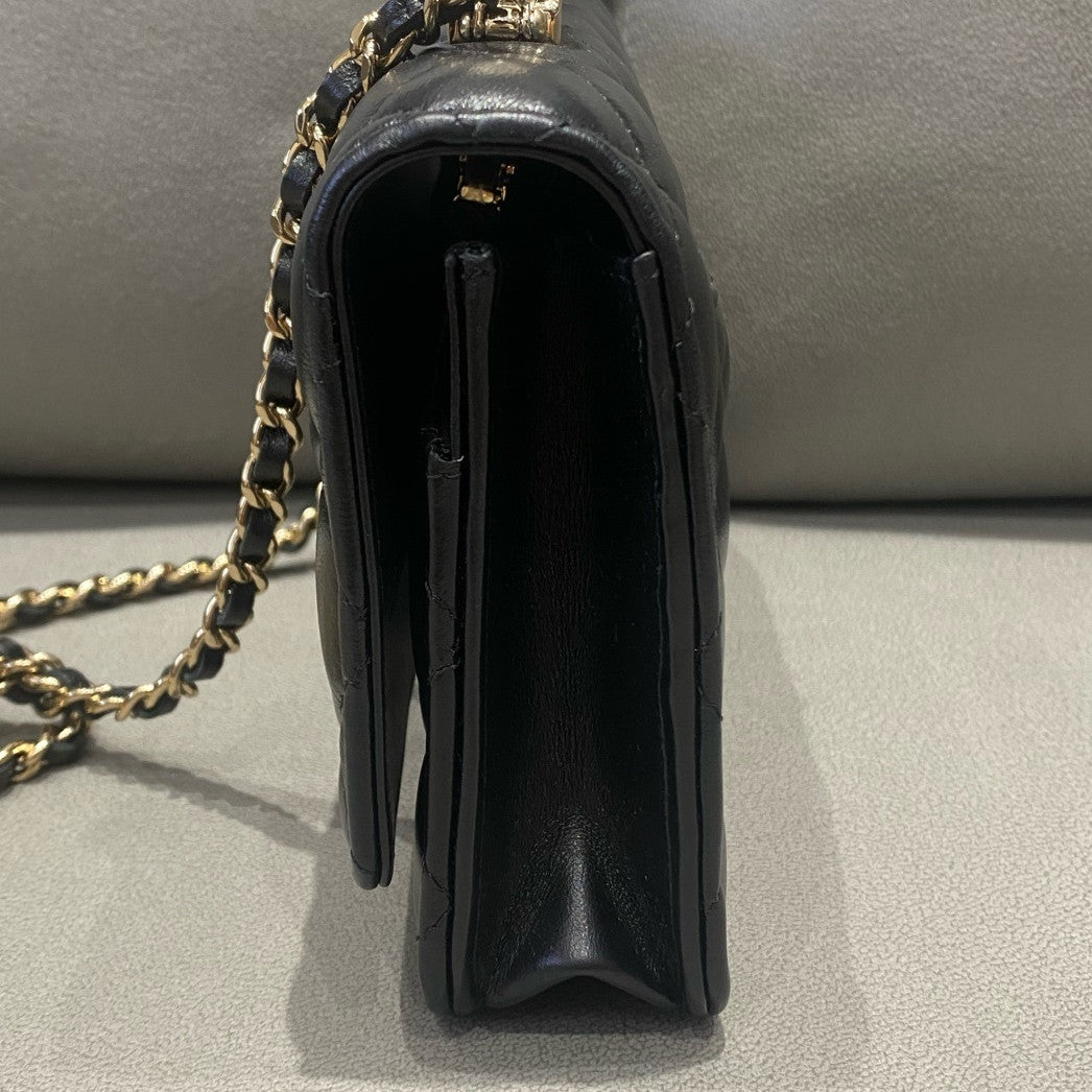 Chanel 24A WOC Black Gold Chain Shoulder Crossbody Bag Women's Fashion