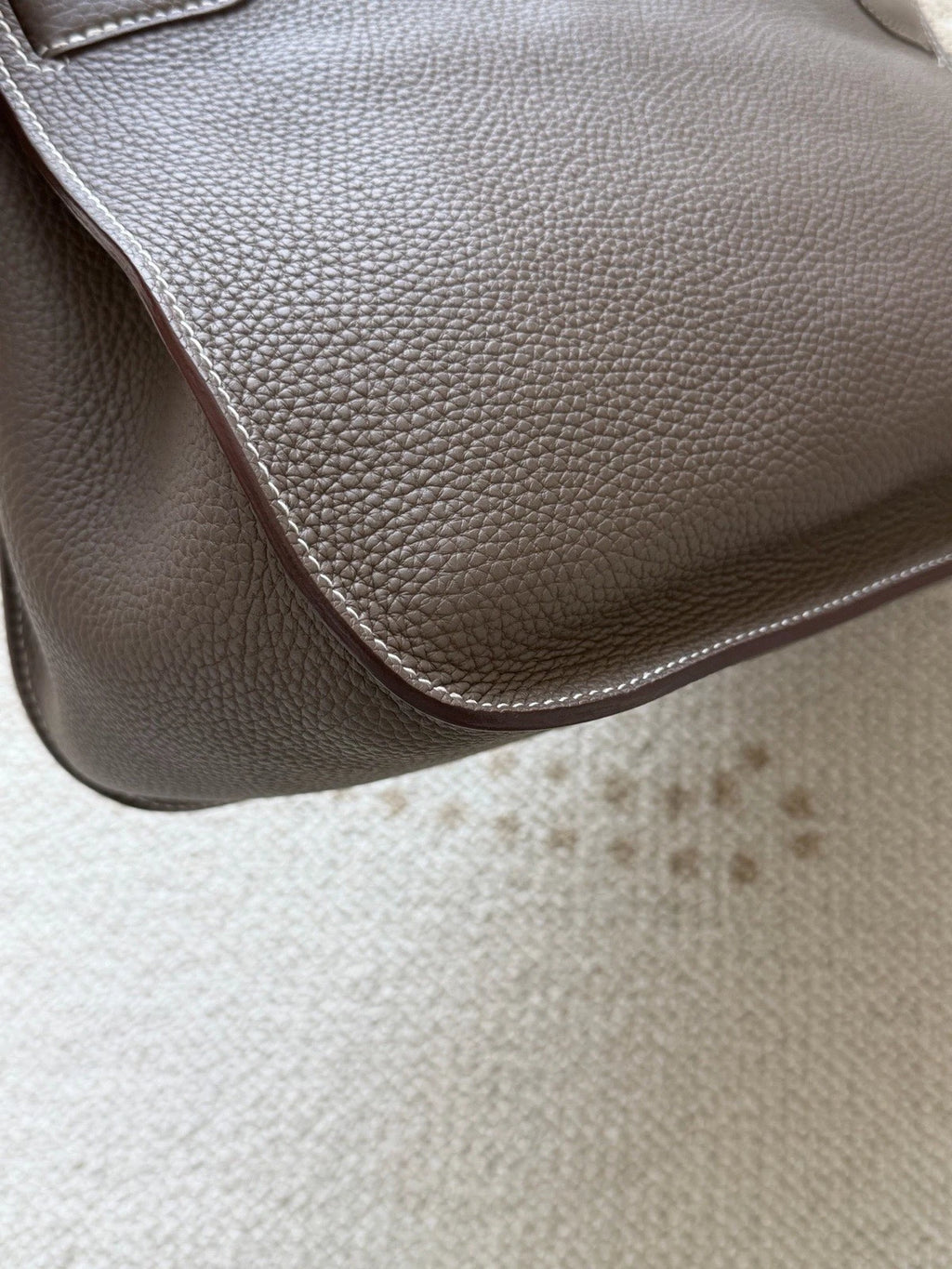 Hermes Jypsiere34 TC Leather Shoulder Bag Gray Silver Unisex Adults