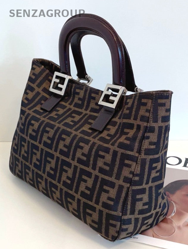 Fendi zucca tote PM Top Handle Monogram Canvas Handbag Women Classic