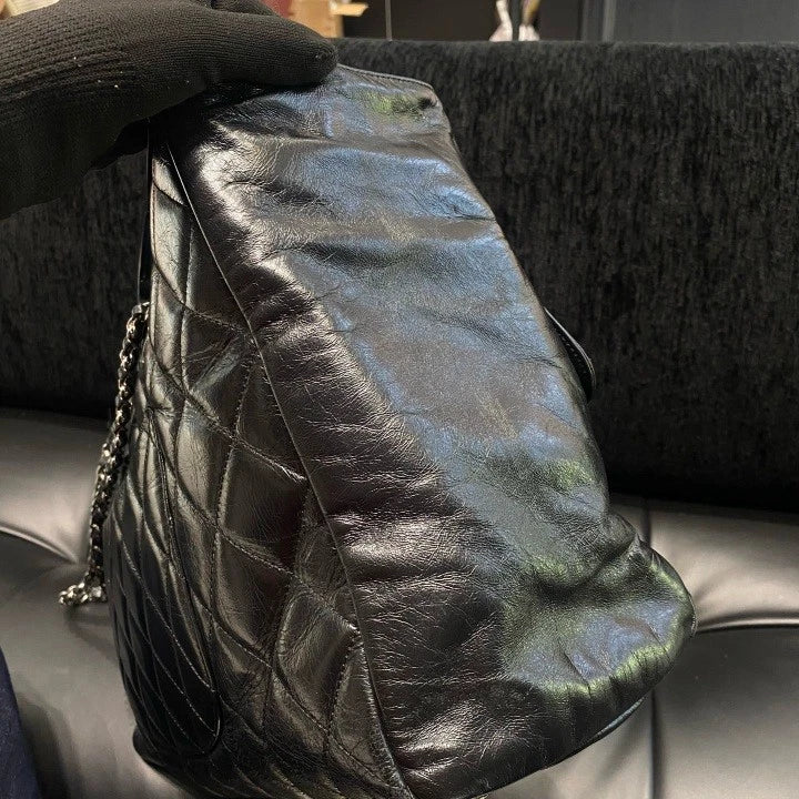 Chanel Airport Tote GM Oil Wax Calfskin Top Handle Shoulder Bag Black Women D