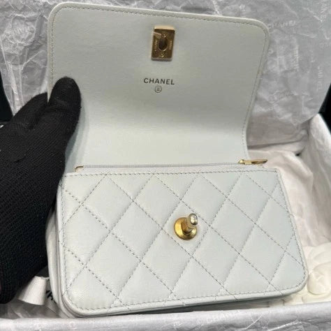 Chanel Woc Chain Lambskin 2Ways Shoulder Crossbody Bag Gray Gold Women D