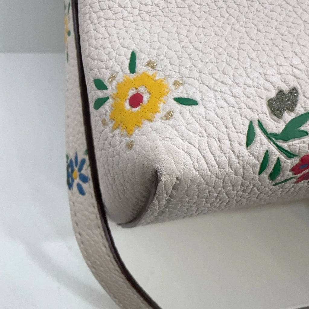 Coach Women's Small Printed Leather Bucket Crossbody Shoulder Bag Chalk White