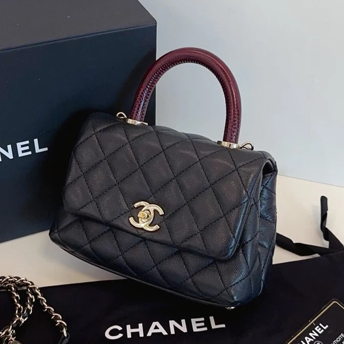 Chanel Cocohandle Mini Chain Top Handle Shoulder Crossbody Black Gold Women