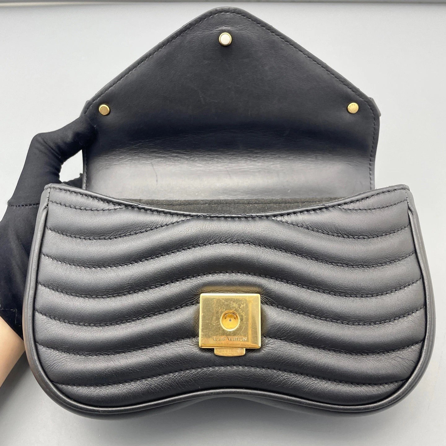 Louis Vuitton New Wave Chain Shoulder Crossbody Bag Black Gold Women