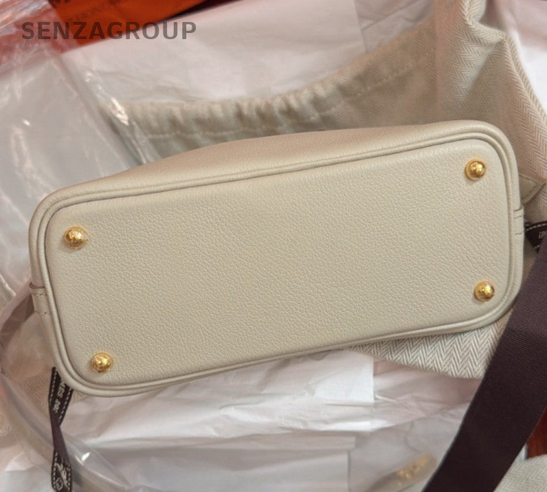 Hermes Bolide Mini Evercolor Top Handle Crossbody White Gold Used Women Classic