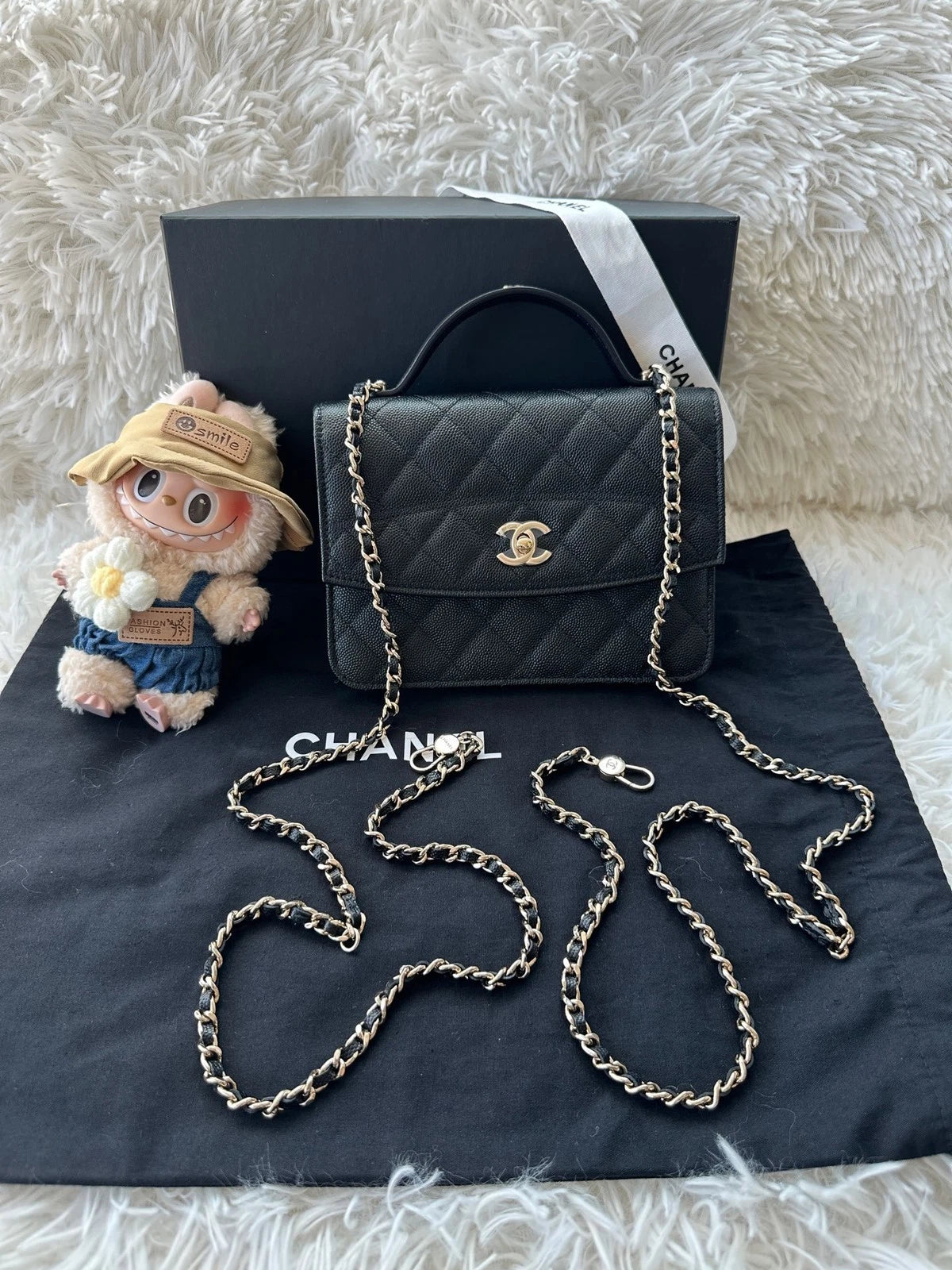 CHANEL Grained Leather Backpack Handbag Shoulder Bag For Women