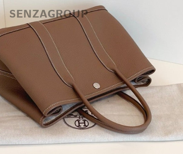 Hermes Garden Party TC Leather Top Handle Bag Gray Women Classic