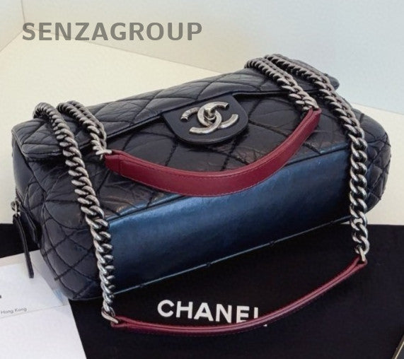 Chanel Classic Flap Chain Shoulder Bag Black Silver Diamond Used Women Fashion