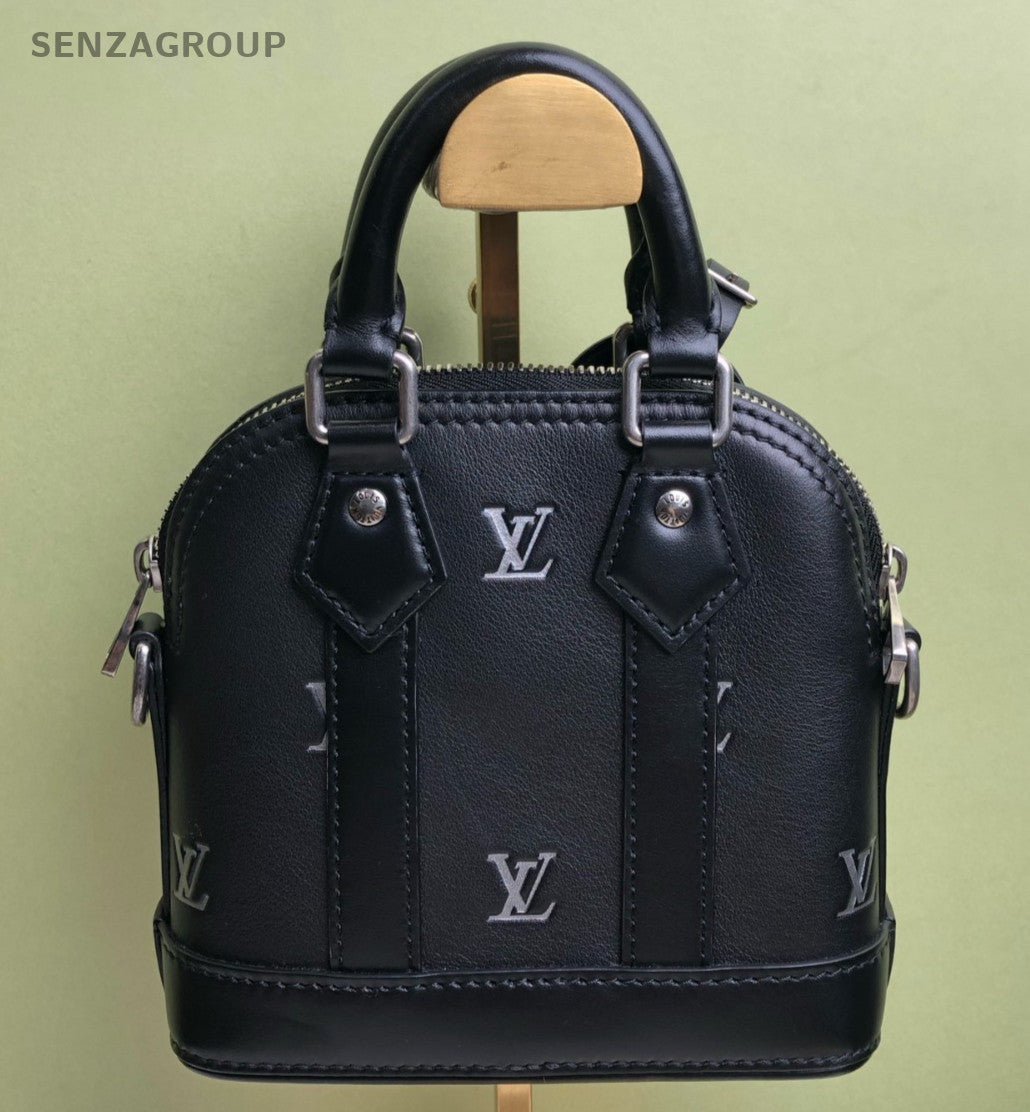 Louis Vuitton Alma 2Way Top Handle Bag Crossbody Black Silver Women Classic