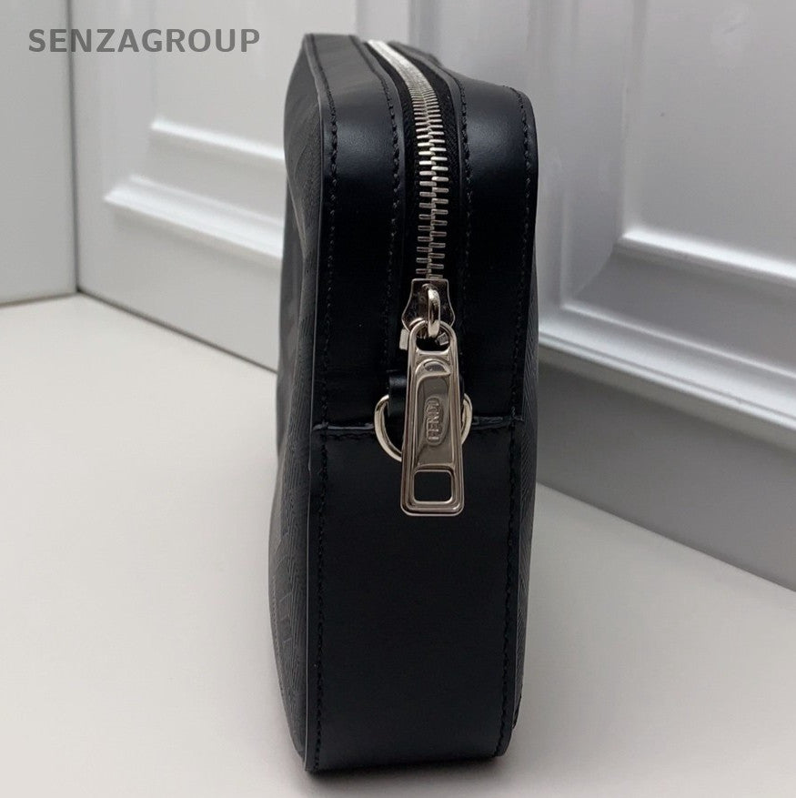 Fendi Diagonal Camera Shoulder Bag Crossbody Black Silver Unisex Adults Classic