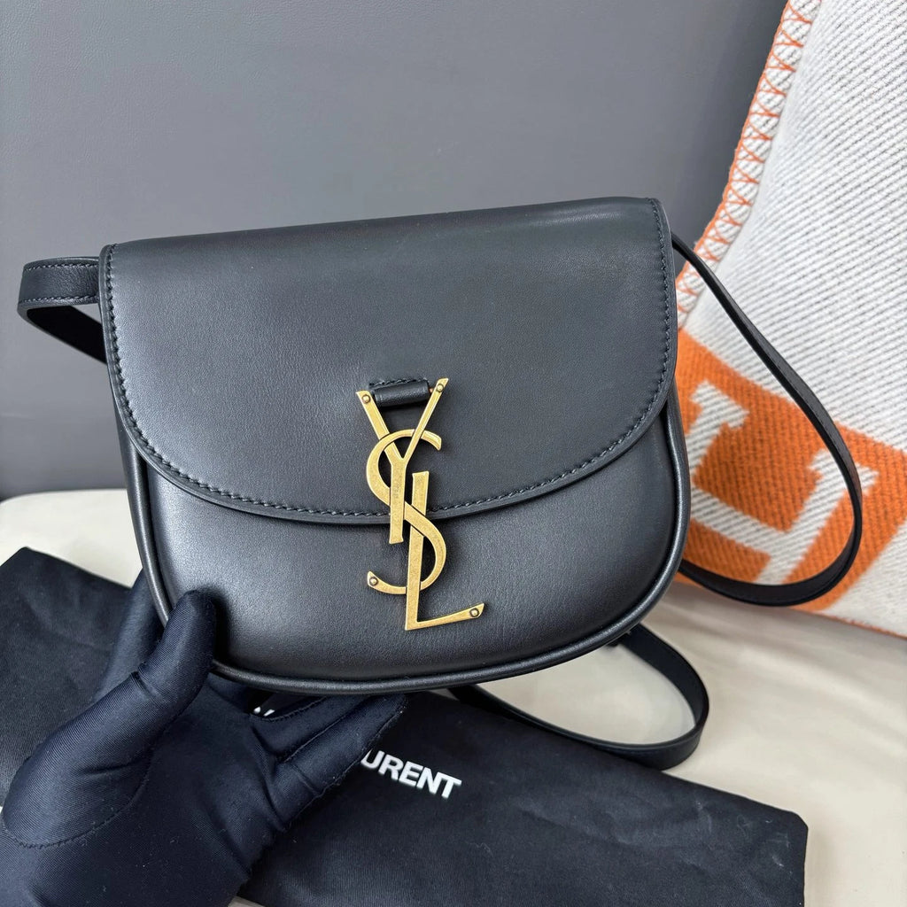 Saint Laurent Saddle Black Gold Shoulder Bag Crossbody Excellent