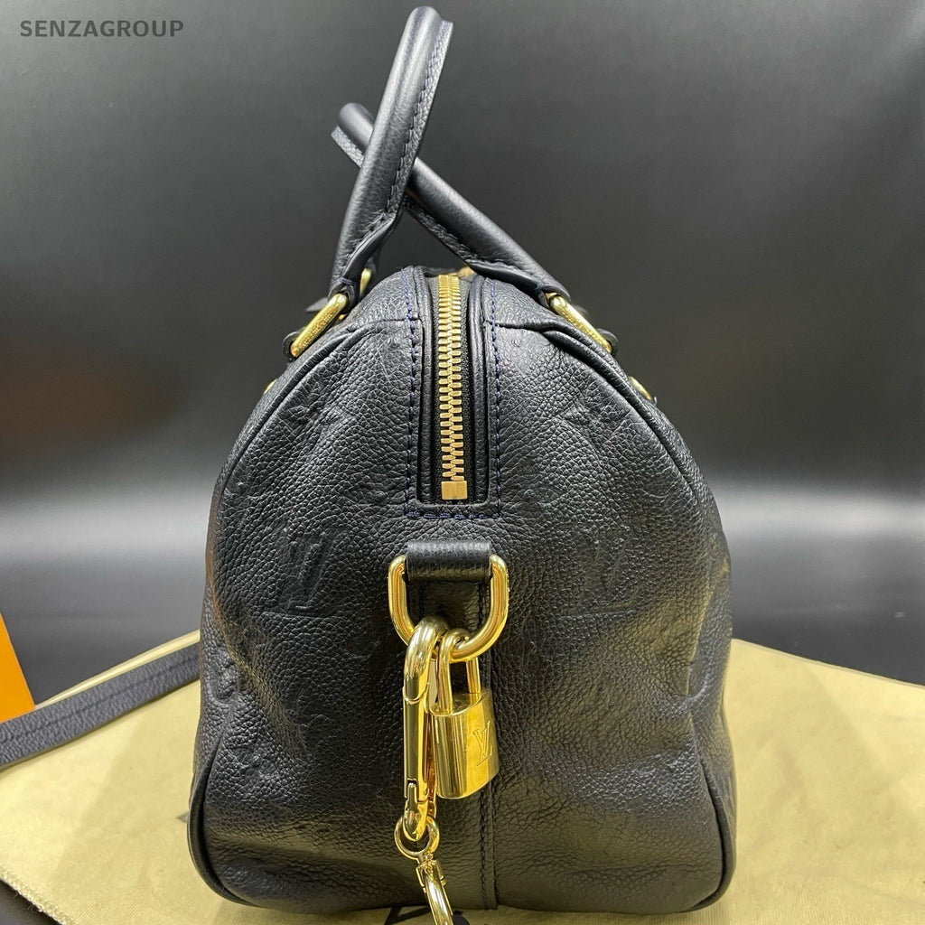 Louis Vuitton Speedy25 Monogram Top Handle Bag Crossbody Black Gold Women