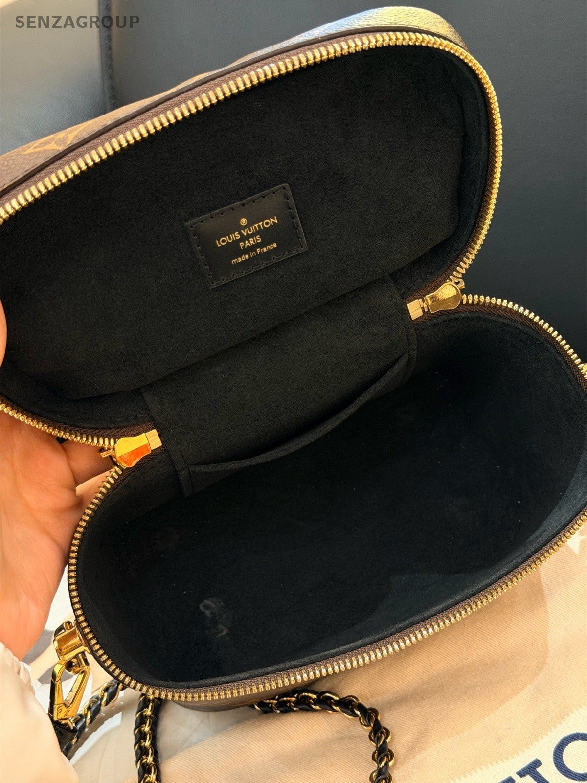 Louis Vuitton Vanity Monogram Chain Crossbody Brown Gold Women Classic