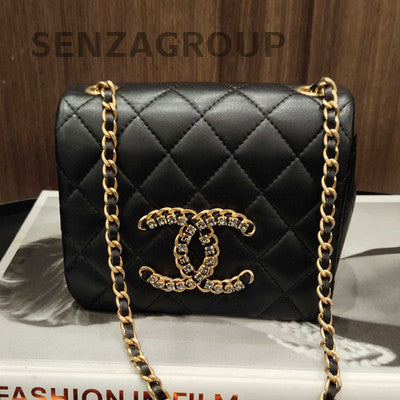 Chanel Black Gold Quilted Chain Shoulder Crossbody Bag Classic Women