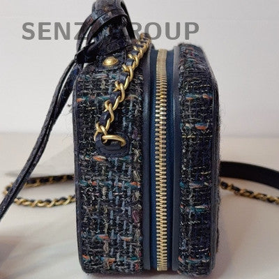 Chanel Tweed Snake Skin Camera Bag Small Chain Shoulder Crossbody