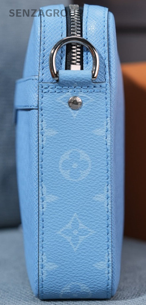 Louis Vuitton Monogram Zipper Detachable Strap Shoulder Bag Blue Black Women