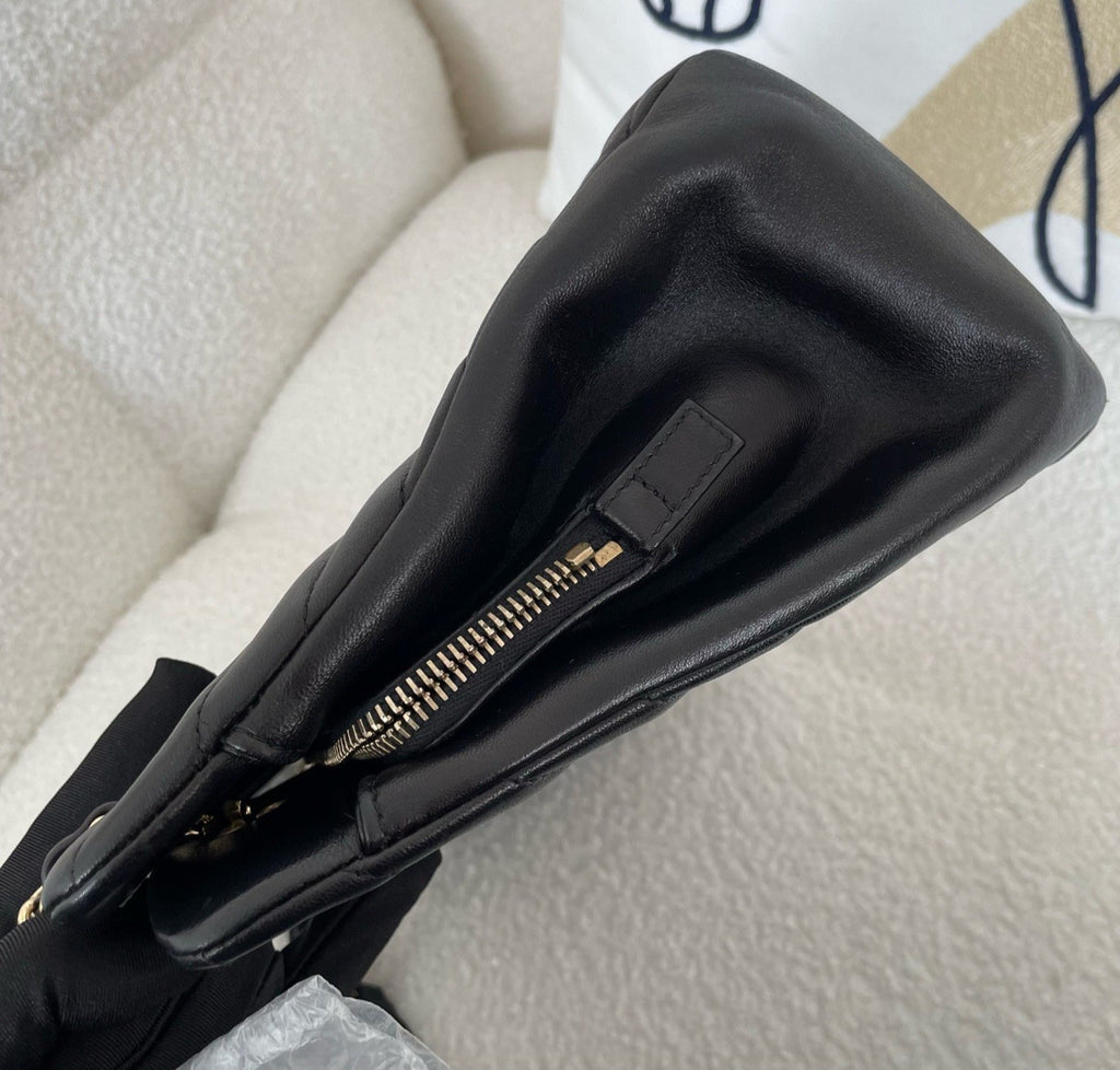 Chanel Lambskin Tote Chain Shoulder Bag Black Gold Used Women Classic Fashion