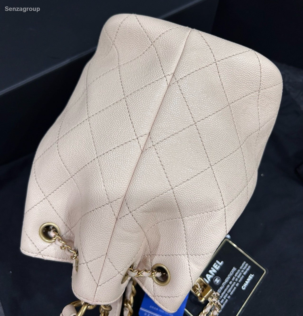 Chanel Diamond Calfskin Bucket Top Handle Chain Crossbody Pink Gold Women