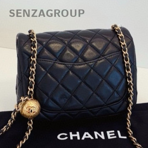 Chanel Classic Flap Chain Shoulder Bag Crossbody Black Gold Women Diamond