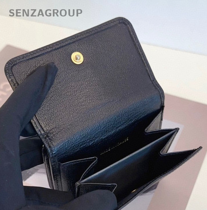 Chanel Short Wallet Clutch Black Gold Used Women Classic