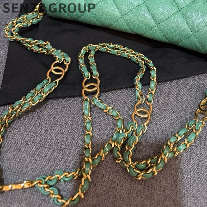 Chanel Classic Flap Green Gold Calfskin Chain Shoulder Crossbody Bag