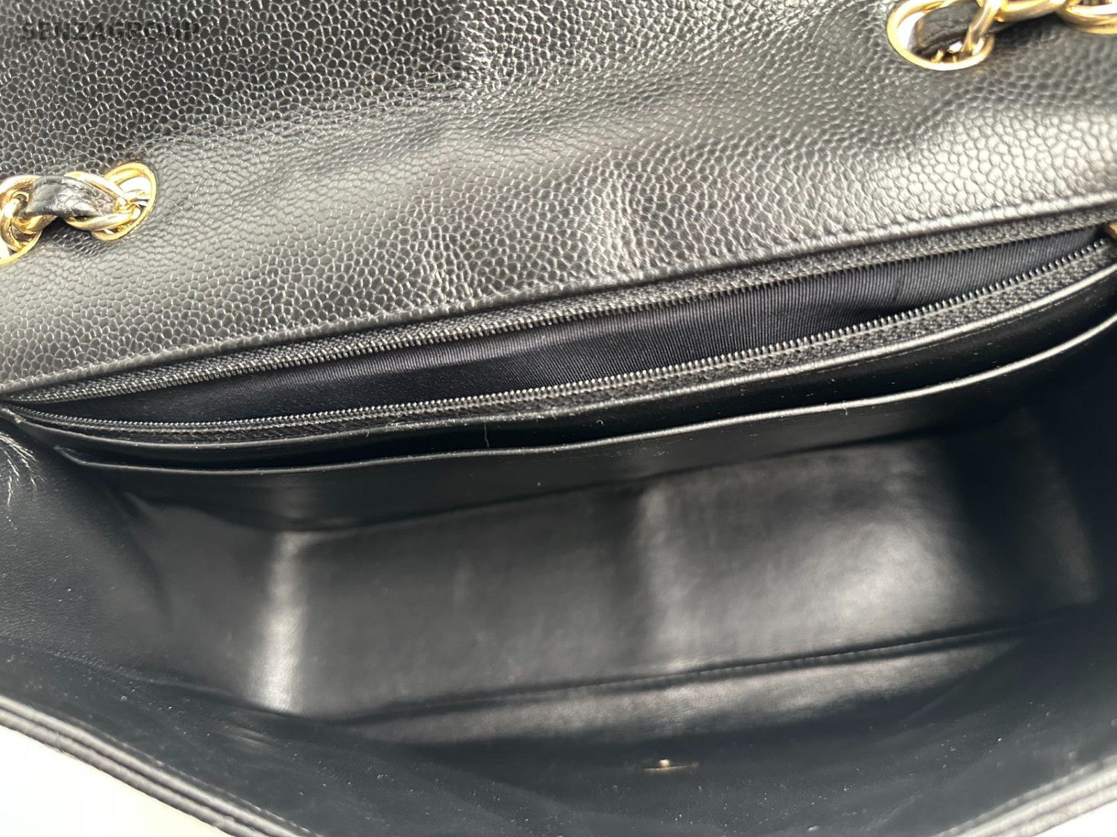 Chanel Classic Flap GM Chain Shoulder Bag Crossbody Black Gold Women Fashion