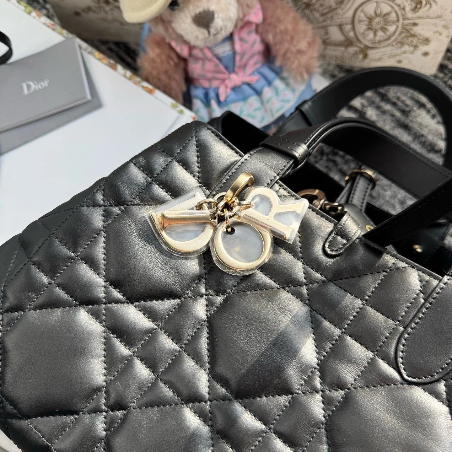 Dior Toujours Black Gold Medium Horizontal Shoulder Bag For Women