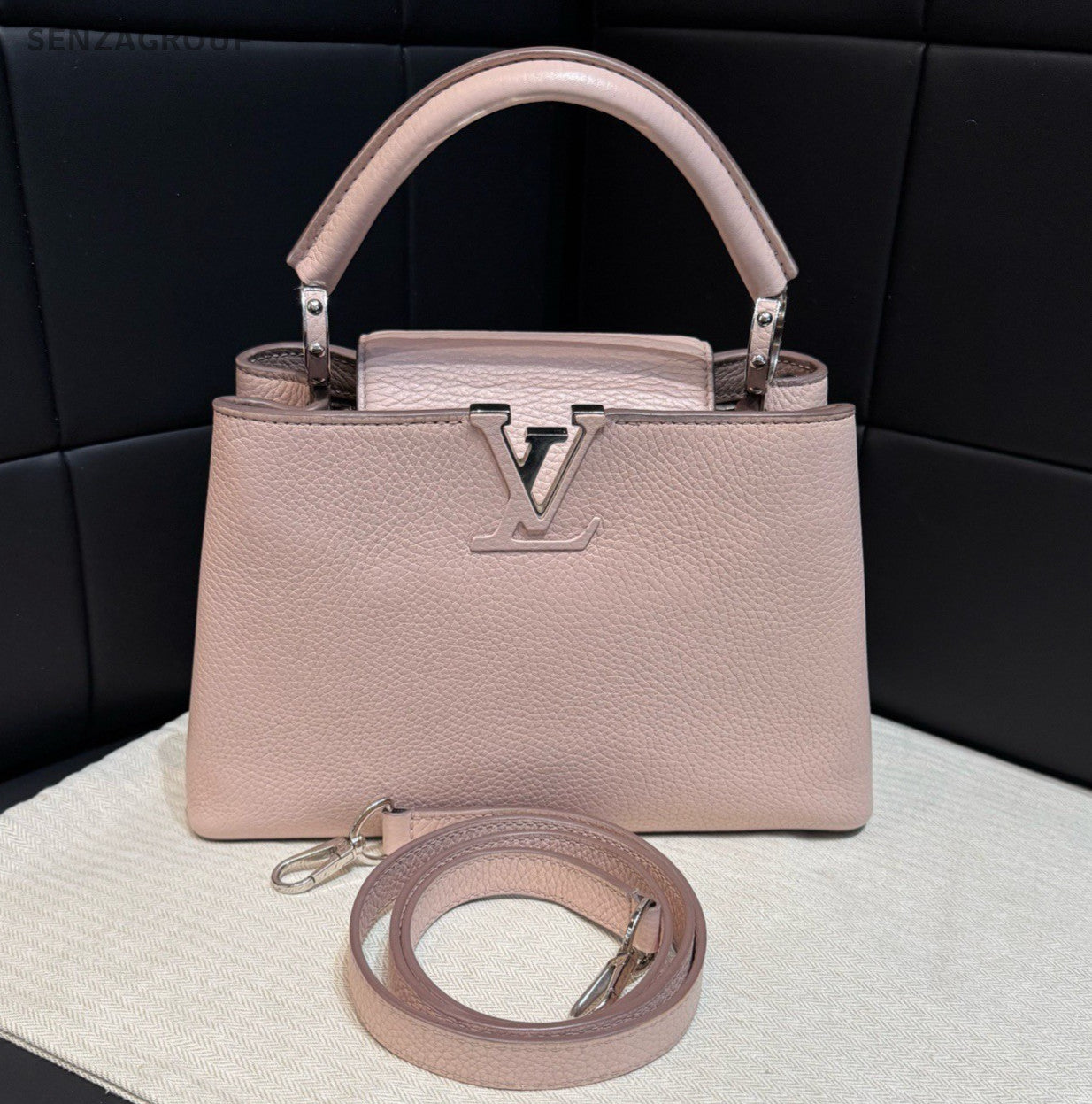 Louis Vuitton Capucines BB Top Handle Bag Crossbody Pink Silver Women Classic