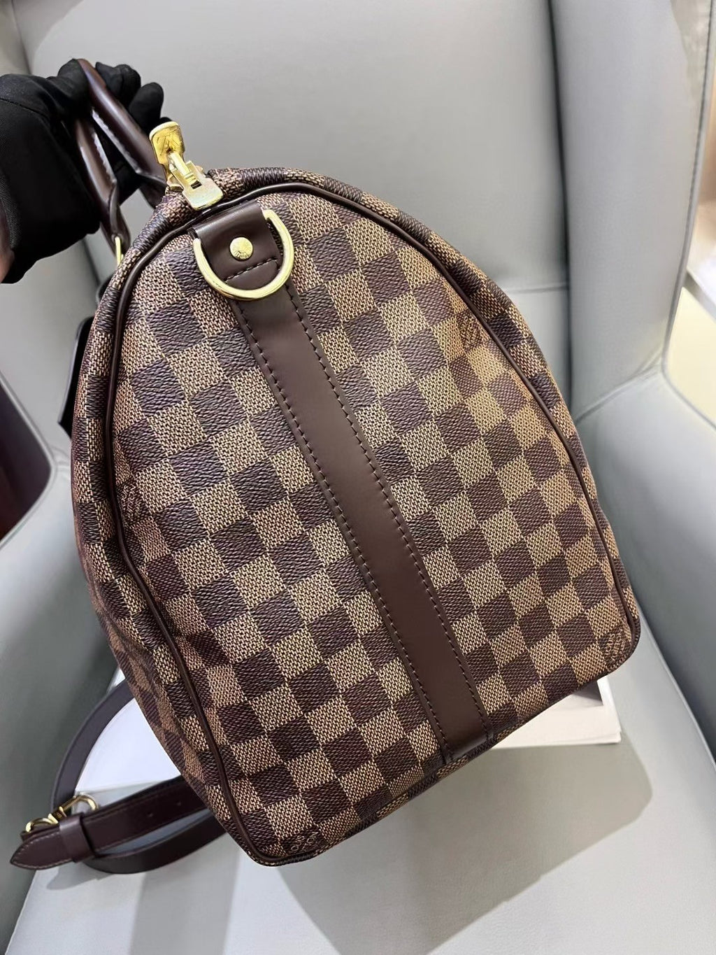 Louis Vuitton Keepall45 Damier Ebene Top Handle Shoulder Bag Brown Gold Unisex