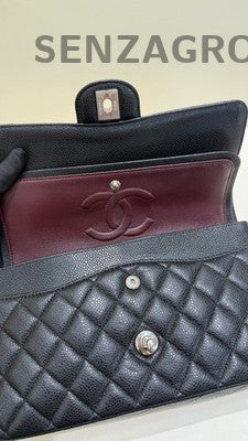 Chanel CF Black Silver Medium Chain Shoulder Bag Quilted Pattern Women Fashion